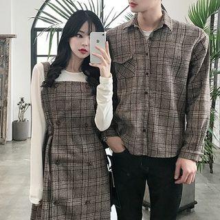 Couple Matching Plaid Pinafore Dress / Plaid Shirt