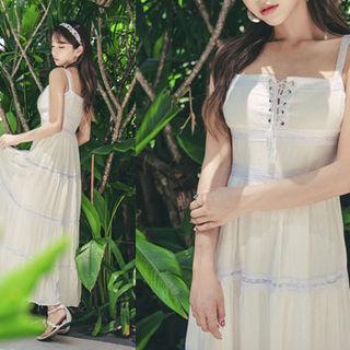 Spaghetti-strap Lace-up Tiered Dress