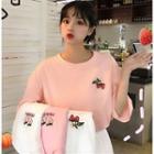 Embroidered Fruit Elbow-sleeve T-shirt