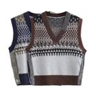 Color Block Slit Sweater Vest