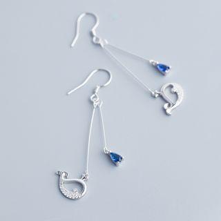 Rhinestone Whale Drop Earring 1 Pair - Silver & Blue - One Size