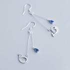 Rhinestone Whale Drop Earring 1 Pair - Silver & Blue - One Size