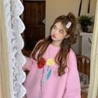 Flower Embroidered Sweatshirt Pink - One Size