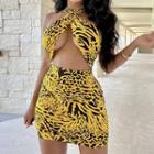 Halter Leopard Print Mini Bodycon Dress