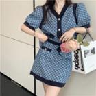 Short-sleeve Pattern Cardigan / Pattern Skirt