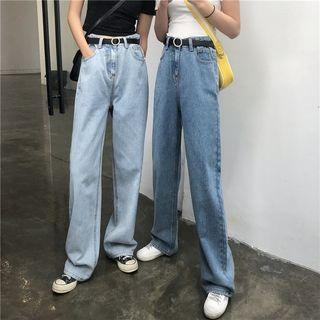 High-waist Straight-cut Denim Pants