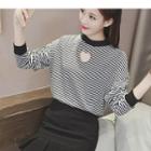 Heart Perforated Striped Pullover