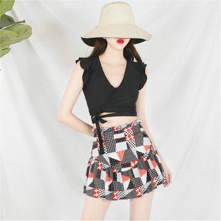 Set: Cropped Swim Top + Patterned Swim Skirt
