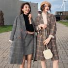 Plaid Double-breasted Coat / A-line Skirt