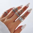 Set Of 9: Alloy Ring + Open Ring + Layered Ring Set Of 9 - Silver - One Size