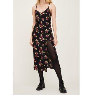 Spaghetti Strap Grape Print Side-slit Midi Sheath Dress