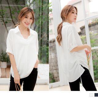 Ruched Side Short-sleeve Plain Blouse