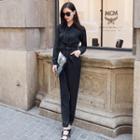 Long-sleeve Tie-neck Jumpsuit