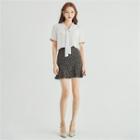 Tie-neck Contrast-cuff Blouse
