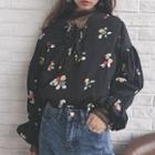 Floral Print Dotted Long Sleeve Blouse