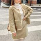 Set: Contrast Trim Tweed Jacket + Mini A-line Skirt