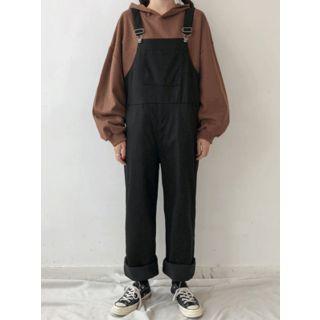 Pocket-front Wide-leg Jumper Pants Black - One Size