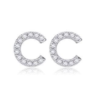 Simple Fashion Letter C Cubic Zircon Stud Earrings Silver - One Size