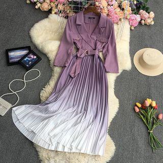 Gradient Accordion Pleat Midi A-line Blazer Dress