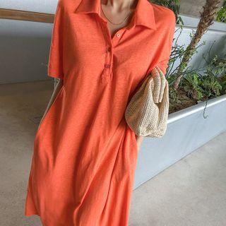 Linen Blend Long Polo Shirtdress