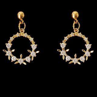 Rhinestone Alloy Hoop Dangle Earring A181 - 1 Pair - Gold - One Size