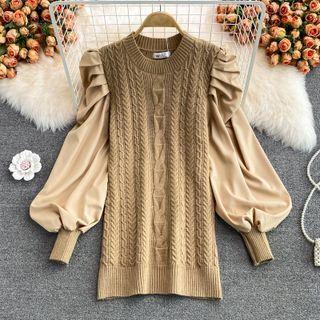 Puff Sleeve Cable Knit Panel Dress