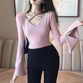 Bell-sleeve Strappy V-neck Top