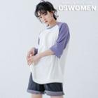 Plus Size Letter Color-block Raglan T-shirt