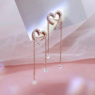 Rhinestone Heart Drop Earring 1 Pair - Rose Gold - One Size