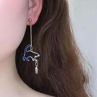 Non-matching Gradient Alloy Cat Dangle Earring