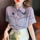 Short Sleeve Plaid Panel Butterfly Accent Shirt