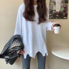 Distressed Oversize Long-sleeve Top