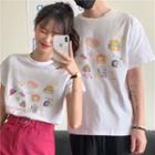 Couple Matching Printed Short-sleeve T-shirt / Denim Mini A-line Skirt