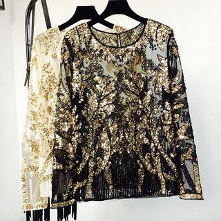 Sequined Long-sleeve Top