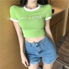 Print Short-sleeve Slim-fit Cropped T-shirt