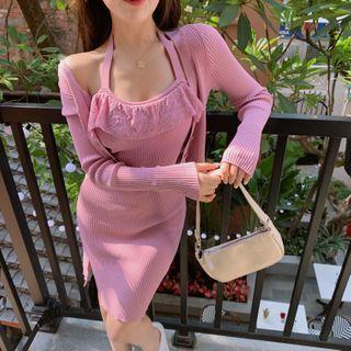 Plain Cardigan / Halter Knit Dress