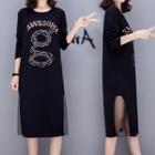 Long-sleeve Sequined Lettering Midi Dress