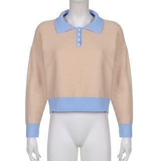 Polo-neck Two-piece Knit Top
