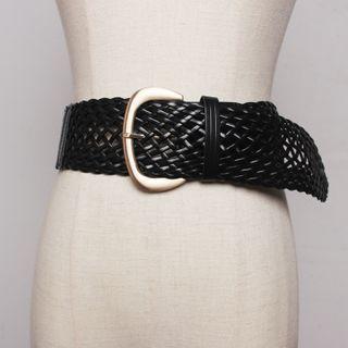 Woven Genuine Leather Belt Black - One Size