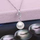 925 Sterling Silver Rhinestone Pearl Pendant Necklace White Faux Pearl - Silver - One Size