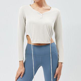 Long-sleeve Henley Sports Crop Top