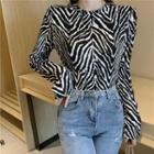 Zebra Print Slim-fit Long-sleeve T-shirt