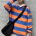 Color-block Striped Hooded Drawcord Sweatshirt