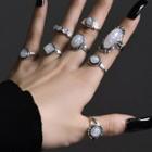 Set Of 8: Faux Gemstone Alloy Ring (various Designs) Riz018 - Silver - One Size