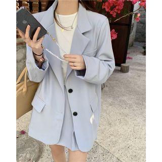 Single Breasted Blazer / High-waist Plain Pleated Skirt