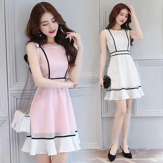 Mesh Covered Sleeveless A-line Dress