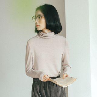 Long-sleeve Turtle Neck Plain Knit Top