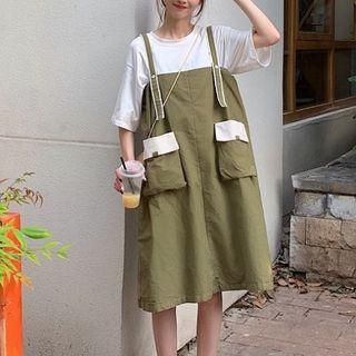Pocket Detail Color Block Jumper Dress
