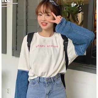 Denim Panel Long-sleeve T-shirt
