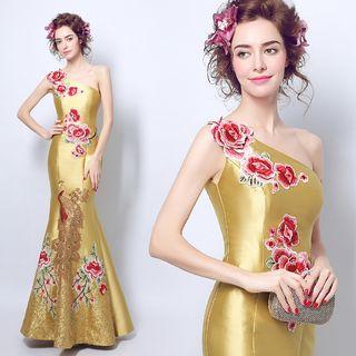 One-shoulder Embroidery Mermaid Evening Dress
